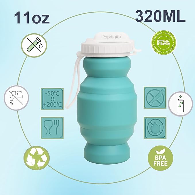 Collapsible Water Bottles,BPA-Free Leak-Proof Silicone Foldable Water Bottle Cup 20.6oz,Durable Lightweight Bottle for Gym Travel Camping Hiking Running (Type2 green little 320ml)