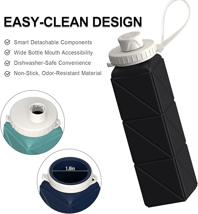 Collapsible Water Bottles, Silicone Foldable Portable Water Bottle 610ml, Lightweight Reusable Leakproof for Travel Camping Hiking Cycling Yoga Sports Outdoor