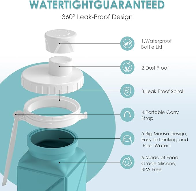 Collapsible Water Bottles,BPA-Free Leak-Proof Silicone Foldable Water Bottle Cup 20.6oz,Durable Lightweight Bottle for Gym Travel Camping Hiking Running (Green)