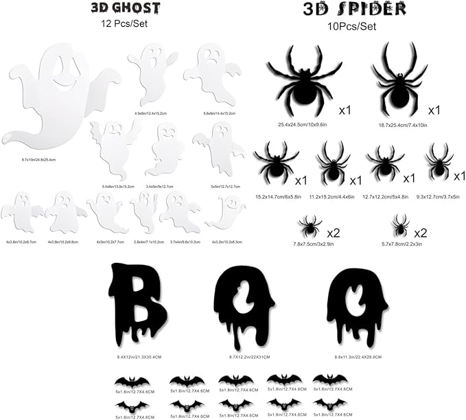 Ghost Wall Decor Stickers Halloween Wall Stickers Black Bat Spider White Ghost Wall Decoration Reusable Cute Ghost Wall Decals Holiday Wall Stickers for Room Home DIY Decor Charms 34Pcs