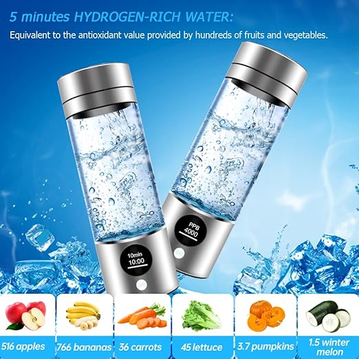 Hydrogen Water Bottle 4000+PPB, 4th Gen Hydrogen Water Generator Bottle with SPE PEM Technology Water Ionizer 5Min Quick Electrolysis, Hydrogen Rich Water Machine, Mothers Day Gifts for Mom (Silver)