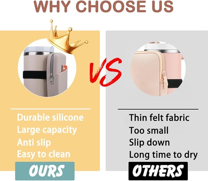 Water Bottle Pouch for Stanley Quencher Adventure 40oz & Stanley IceFlow 20oz 30oz, Silicone Design Tumbler Pouch for Phone, Card, Keys, Earphone (Khaki)