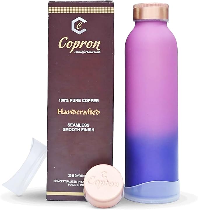 Copper Water Bottle 30 oz 900 ml | 100% Pure Copper With Added Health Benefits | Ergonomic Design | Water Bottle for School, Office | Leakproof, Durable, Lightweight | Easy to Clean, Ombré Pink