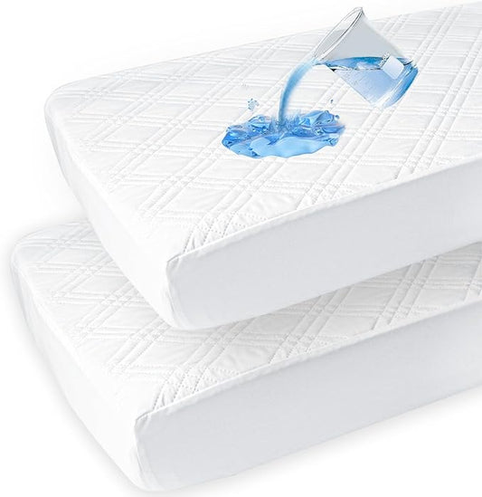 Waterproof Crib Mattress Protector 2 Pack, Ultra Soft Breathable Crib Mattress Pad Cover for Boys Girls Neutral, Fit Standard Crib Mattress and Toddler Mattresses, White