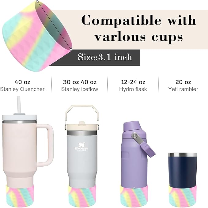 Protective Silicone Bottle Cover Set for Stanley Quencher H2.0 40 30 20 oz Tumbler with Handle & Iceflow, Anti-Scratch Cover Boot for Stanley Cup Accessories BPA Free (A)