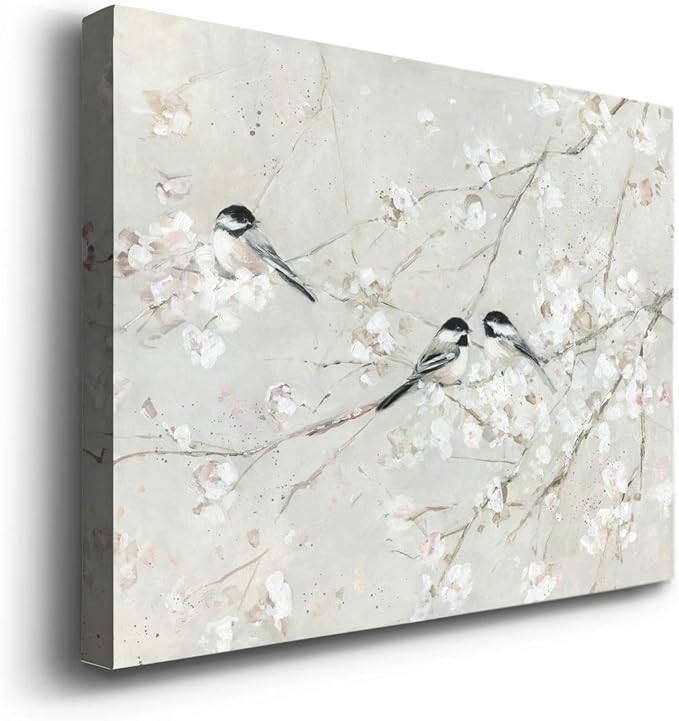 Renditions Gallery Canvas Nature Wall Art Modern Decorations Paintings Elegant Little Birds Glam Romantic Abstract Botanical Artwork Prints for Bedroom Office Kitchen - 12"x18" LT33