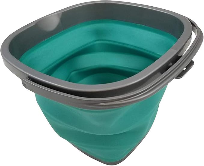 HOMZ Store N Stow 10 Liter Handle, Grey and Teal, Set of 1 Square Collapsible Bucket,