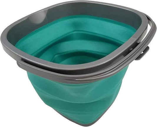 HOMZ Store N Stow 10 Liter Handle, Grey and Teal, Set of 1 Square Collapsible Bucket,