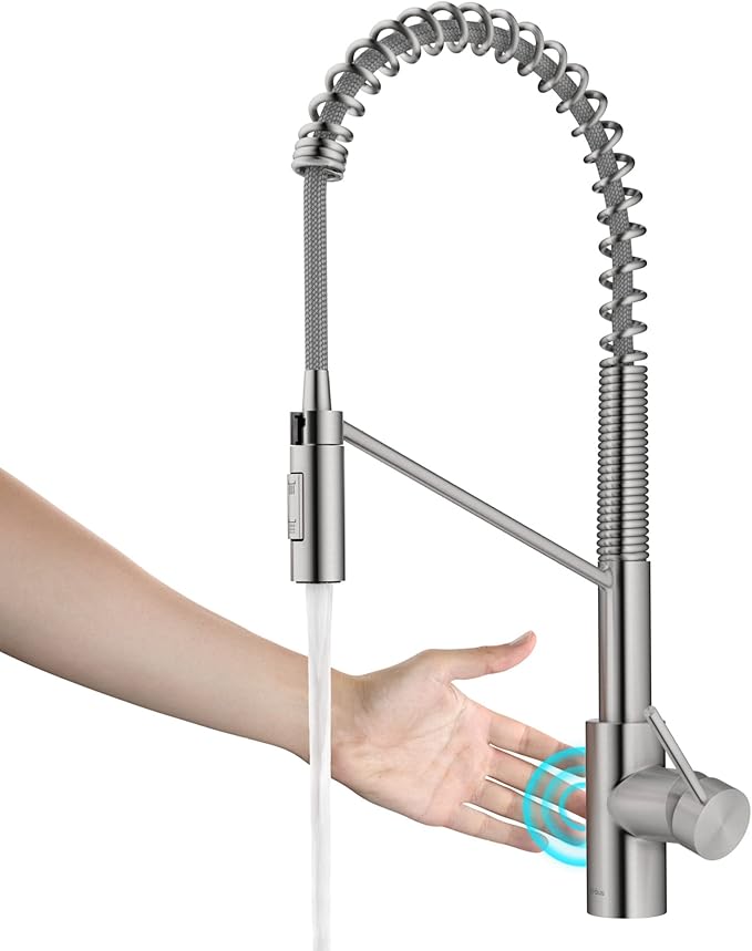 KRAUS Oletto Touchless Sensor Commercial Pull-Down Single Handle Kitchen Faucet with QuickDock Top Mount Assembly in Spot Free Stainless Steel, KSF-2631SFS