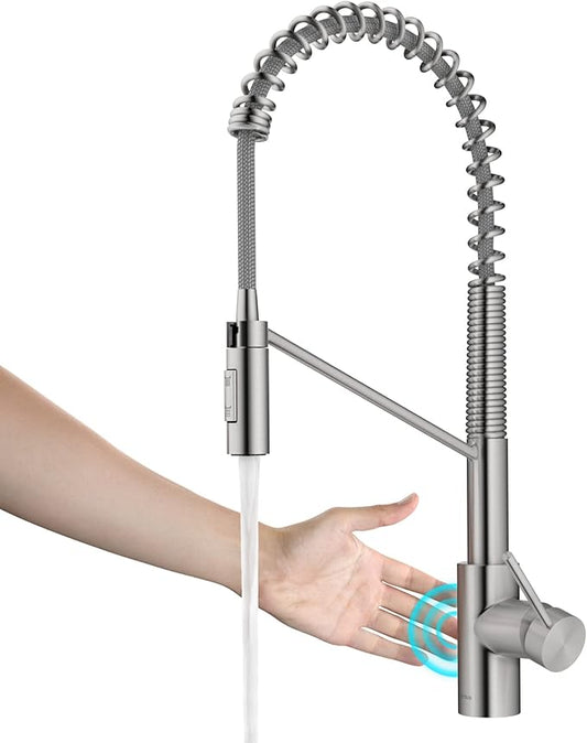 KRAUS Oletto Touchless Sensor Commercial Pull-Down Single Handle Kitchen Faucet with QuickDock Top Mount Assembly in Spot Free Stainless Steel, KSF-2631SFS