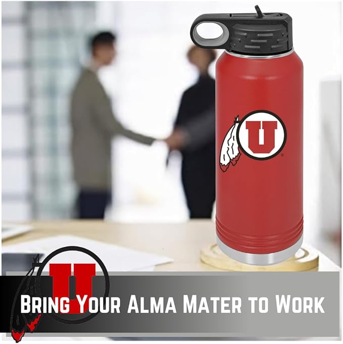 Game Day Outfitters Utah 32oz Stainless Steel Double Walled Red Beverage Bottle with Flip Straw Spout - College Gear for Playoff Season – For Office, Home or Auto – Show your Utes Pride