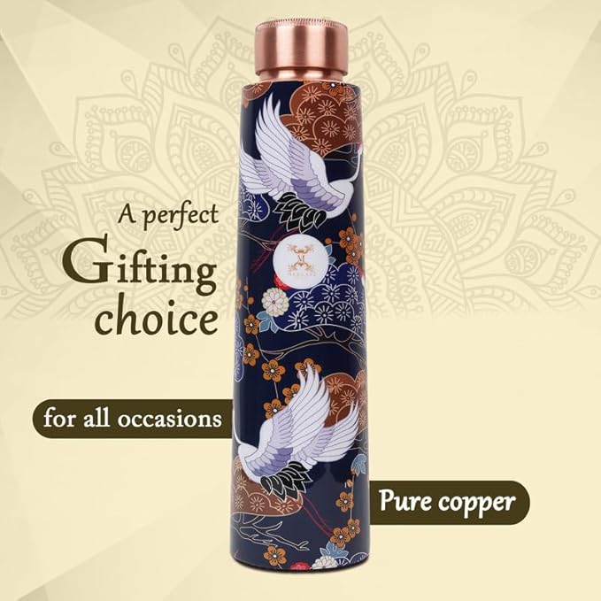 Copper Water Bottle A Handmade Ayurvedic Enameled Print Pure Copper Water Bottle For Drinking - Increase Your Water Consumption, and Experience Immediate Health Benefits (ENAMELED PRINT 13)
