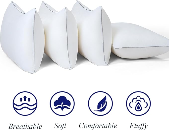 Pillows for Sleeping 4 Pack Bed Pillow Set of 4 for Side Back and Stomach Sleepers Down Alternative Filling Luxury Soft (White, King(4 Pack))