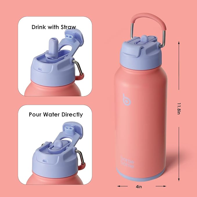 BOTTLE BOTTLE 32oz Insulated Water Bottle Stainless Steel Sport Water Bottle with Straw Dual-use Lid Design for Gym with Pill Box (lavender dream)