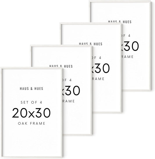 HAUS AND HUES 20x30 Picture Frames Set of 4 - Poster Frames 20x30, 20x30 Inch Frames, Poster Frames 20 X 30 Inches, 20 X 30 Wood Frames, 20x30 Photo Gallery Wall Frame Set (White Frame)