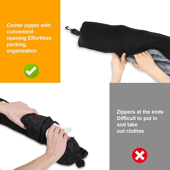 BEE&FLOWER Travel Pillow You Stuff with Clothes, Stuffable Travel Pillow with Adjustable Strap, Stuffable Neck Pillow, Washable, Portable, Ultra-Soft, and Breathable