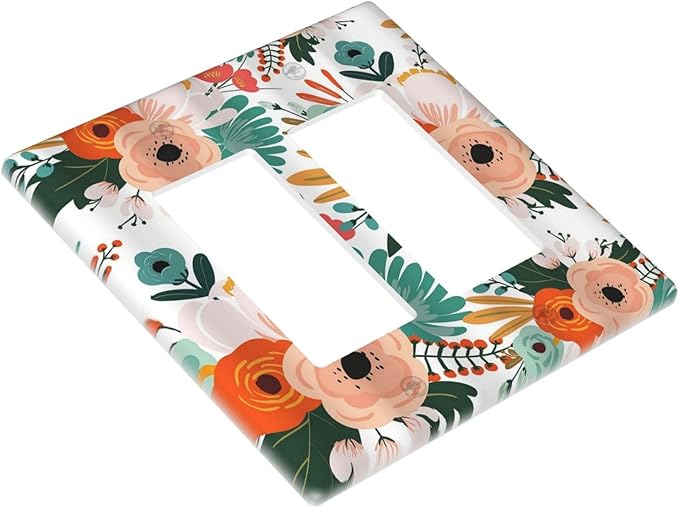 Rustic Floral Boho Colorful Flower 2 Gang Rocker Decora Light Switch Covers Dual Outlet Covers Wall Plate Decorative Switchplate Electrical Faceplate GFCI for Farmhouse Bathroom Bedroom Kitchen Decor