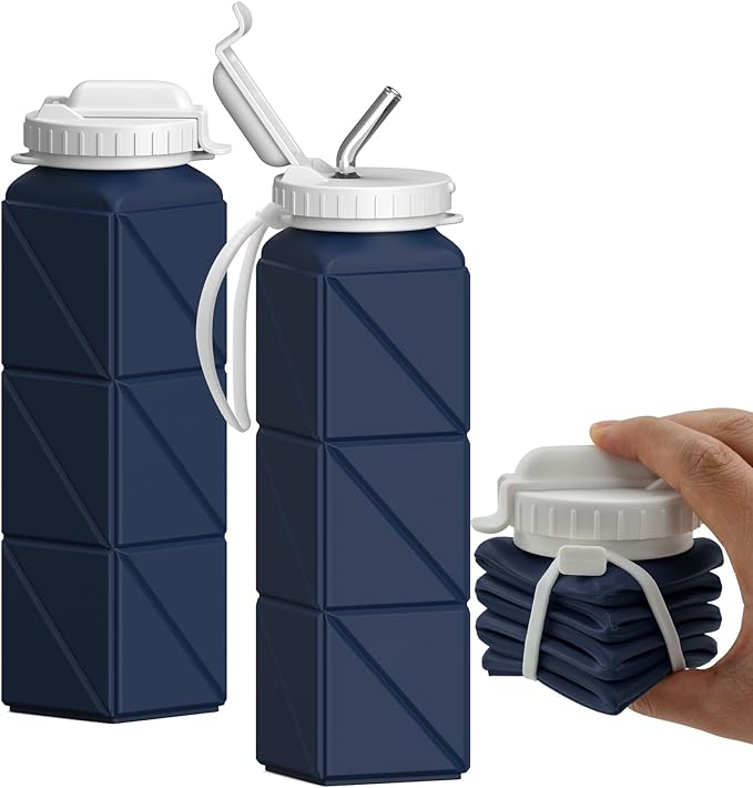 Collapsible Water Bottles, Silicone Foldable Portable Water Bottle 610ml, Lightweight Reusable Leakproof for Travel Camping Hiking Cycling Yoga Sports Outdoor