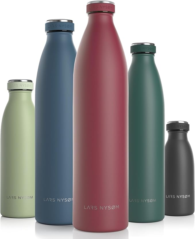 LARS NYSØM Stainless Steel Insulated XL Water Bottle 12oz 17oz 25oz 34oz 51oz | BPA-free Insulated Thermo Flask for Hot and Cold Beverages | Leakproof Large Drinking Bottle (Berry, 51oz)