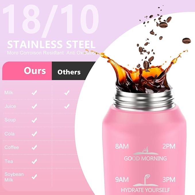 Sports Water Bottle 18/10 Stainless Steel 32oz with 2Lids, 1000ml Insulated Water Bottle Double Walled with Handle, Metal Canteen Keep Cold 48H Hot 24H for Men, Women & Kids