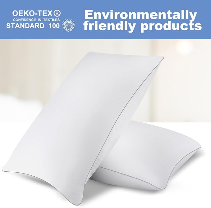 Bed Pillows for Sleeping Queen&King Size Set of 2 Pack Cooling Pillow Set of 2 for Side Back and Stomach Sleepers Down Alternative Filling Luxury Soft and Skin-Friendly
