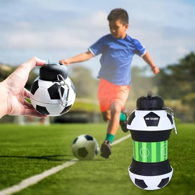 Kids 34 OZ Sports Silicone BPA-Free Water Bottle, Collapsible Football Shape Foldable and Leak Proof Water Bottle for School Kids,Travel,Hiking,Riding and for Movements.