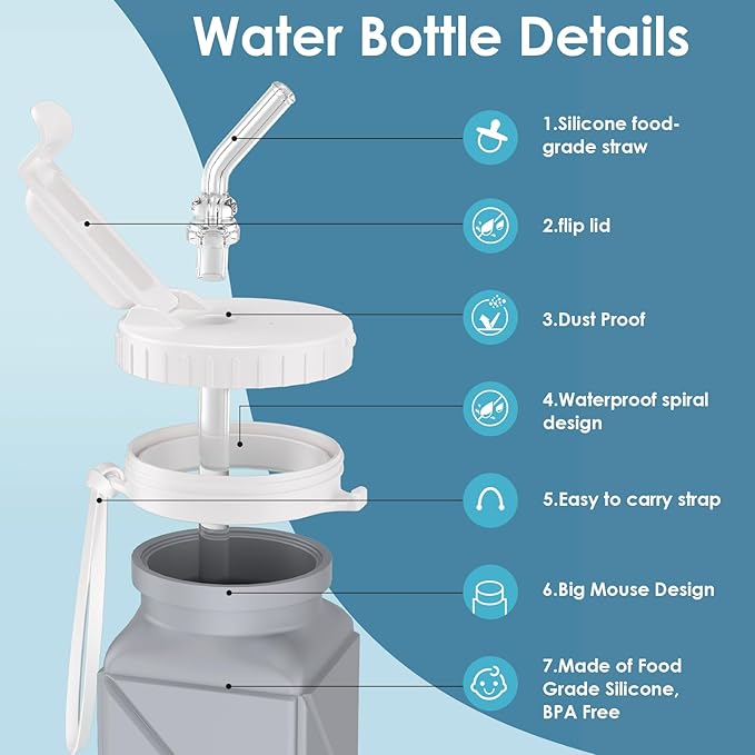 Collapsible Water Bottles,BPA-Free Leak-Proof Silicone Foldable Water Bottle Cup 20.6oz,Durable Lightweight Bottle for Gym Travel Camping Hiking Running (Type2 Grey)