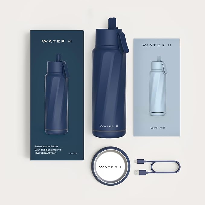 Vita Insulated Smart Water Bottle, Intake Tracker, Water Safety Analyzer, LED Reminder, BPA Free, 18 oz Double Wall Vacuum Stainless Steel Thermos (Flip Lid + Straw), Ideal Gift for Mom