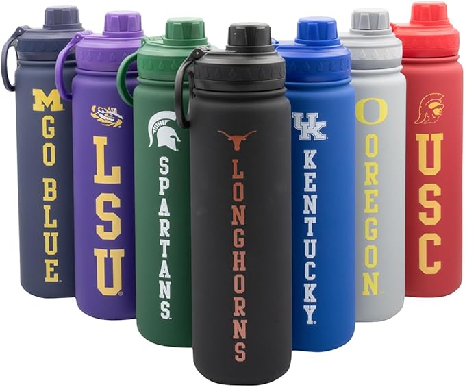 Texas Longhorns Water Bottle - Black Double Walled Stainless Steel 24 oz Keeps Drinks Cold or Hot