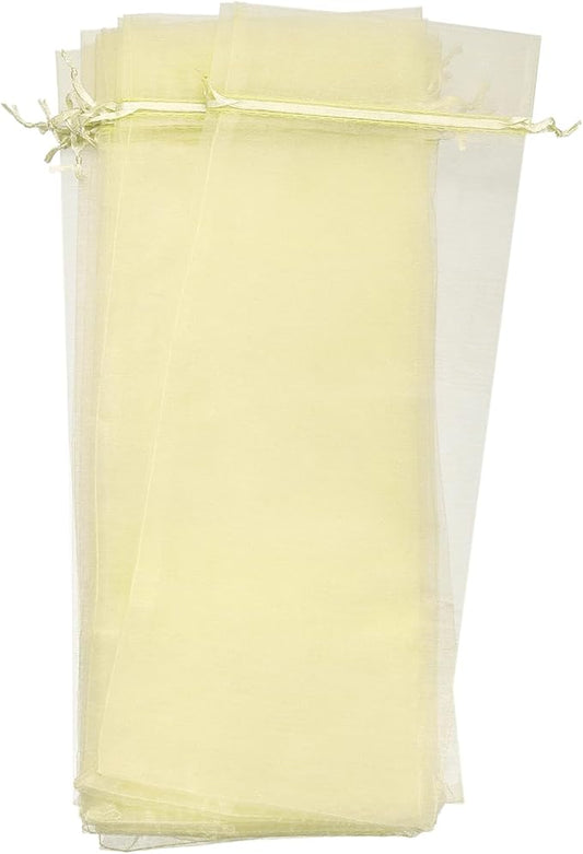 uxcell Organza Wine Bags, 12PCS 14.5 x 5.5 In Gold Sheer Mesh Organza Wine Wrapping Bags With Drawstring Wine Gift Pouches for Bottle Birthday, Wedding Party