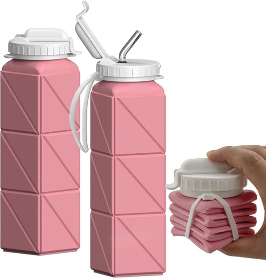 Collapsible Water Bottles, Silicone Foldable Portable Water Bottle 610ml, Lightweight Reusable Leakproof for Travel Camping Hiking Cycling Yoga Sports Outdoor