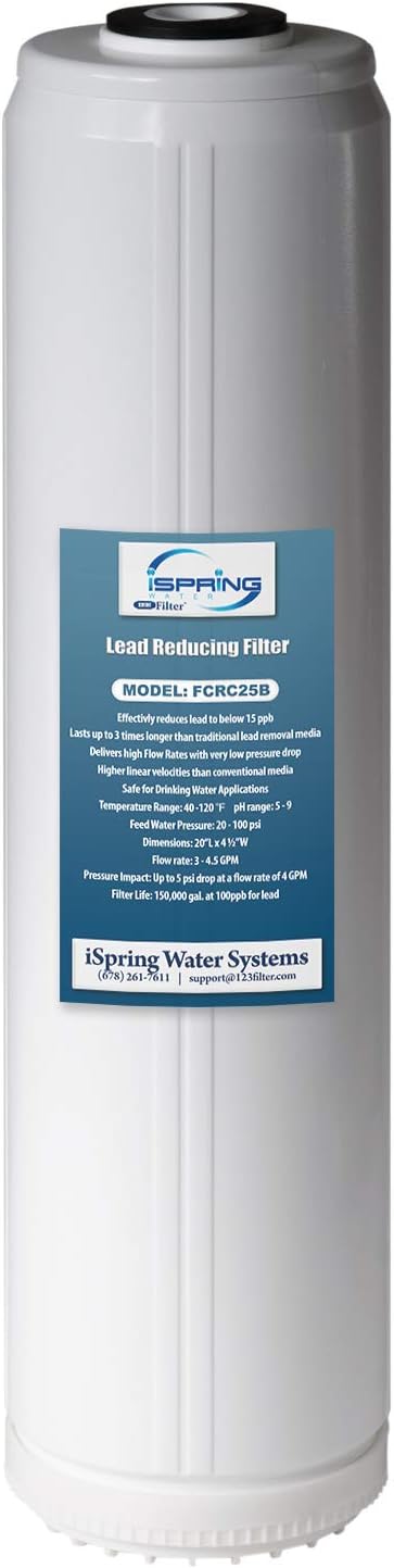 iSpring FCRC25B High Capacity 20” x 4.5” Water Filter Replacement Cartridge Lead Reducing,, White, 1 Count (Pack of 1)