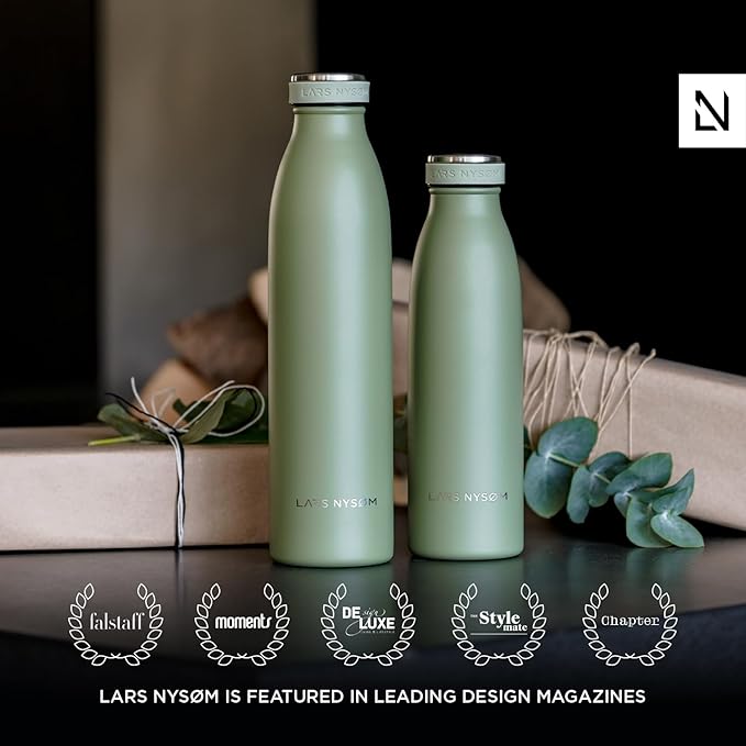 LARS NYSØM Stainless Steel Insulated Water Bottle 12oz 17oz 25oz 34oz 51oz | BPA-free Insulated Thermo Flask for Hot and Cold Beverages | Leakproof Drinking Bottle (Brick Red, 25oz)