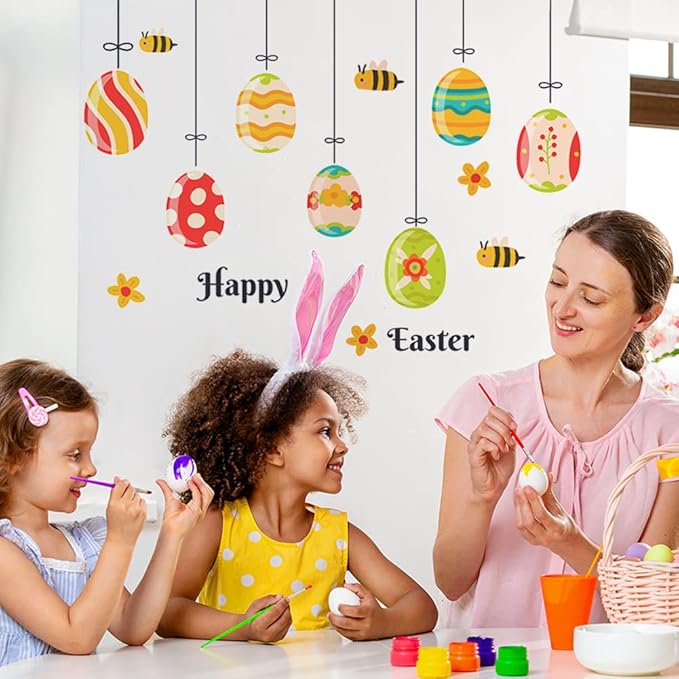 Happy Easter Wall Decals Eggs Wall Stickers Peel and Stick Easter Wall Decorations Window Clings for Nursery Classroom Kids Room Baby Bedroom Home Kitchen Easter Party Decoration (Eggs)