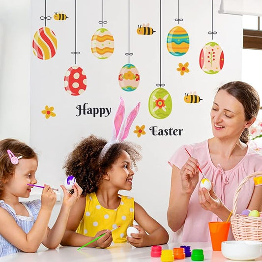 Happy Easter Wall Decals Eggs Wall Stickers Peel and Stick Easter Wall Decorations Window Clings for Nursery Classroom Kids Room Baby Bedroom Home Kitchen Easter Party Decoration (Eggs)