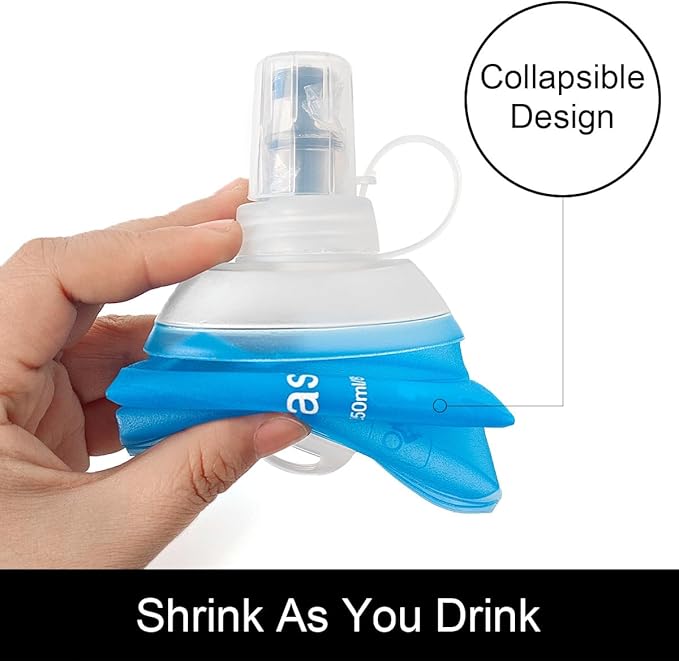 250ml Soft Flask, TPU Collapsible Soft Water Bottle for Hydration Pack, Running Vest, Folding Water Bottle for Hiking Cycling Climbing-2Pcs, Blue