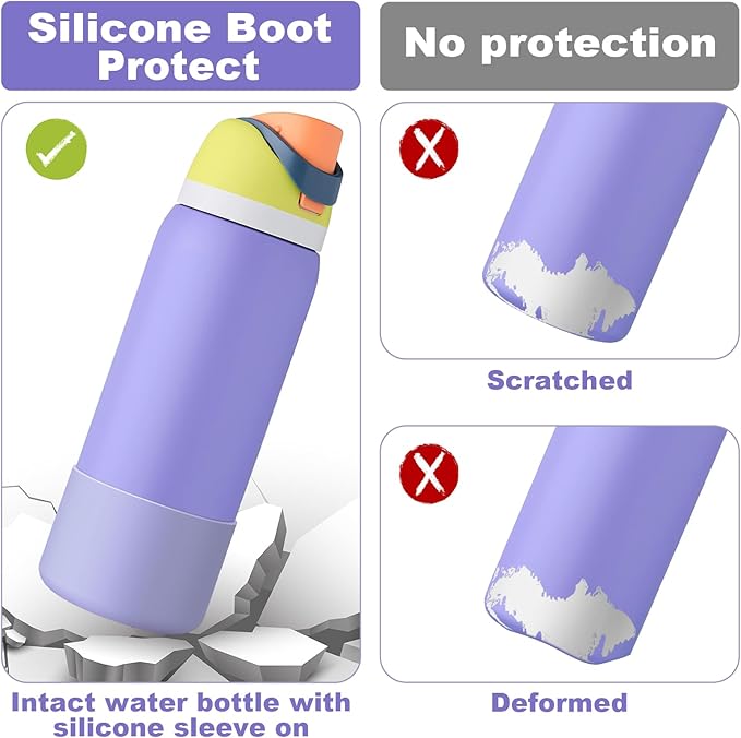 2PCS Silicone Water Bottle Boot for Owala 24oz 32oz 40oz, Anti-Slip Protective Sleeve Bottom Bumper Protector for FreeSip, Twist, and Flip Stainless Steel Water Bottles