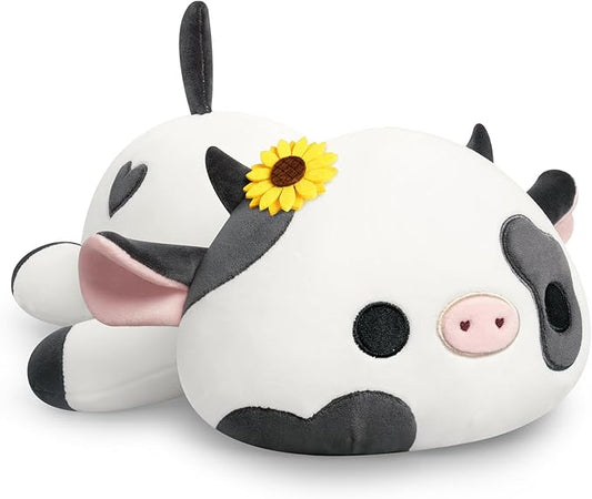 Onsoyours Cute Cow Plushie with Sunflower Headwear, Soft Stuffed Milk Cow Squishy Plush Animal Toy Flower Cow Pillow for Kids (Sunflower Cow, 12")