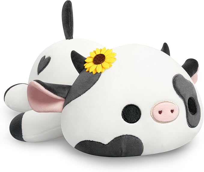 Onsoyours Cute Cow Plushie with Sunflower Headwear, Soft Stuffed Milk Cow Squishy Plush Animal Toy Flower Cow Pillow for Kids (Sunflower Cow, 9")