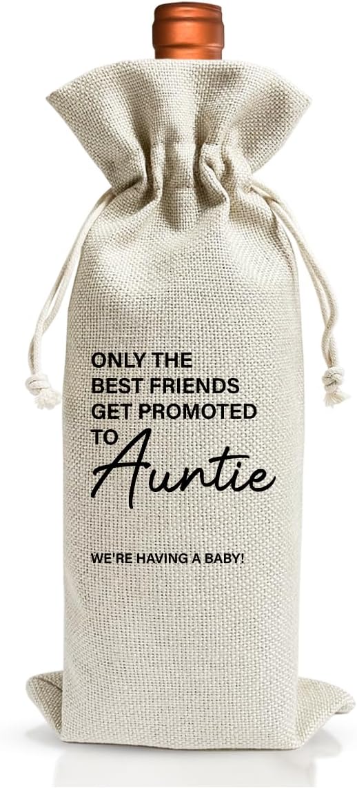 Pairs Well With Becoming Auntie Wine Gift Bag, Wine Bag for Pregnancy Announcement, New Aunt for Baby Announcement, Cotton Linen Wine Gift Bag With Drawstring