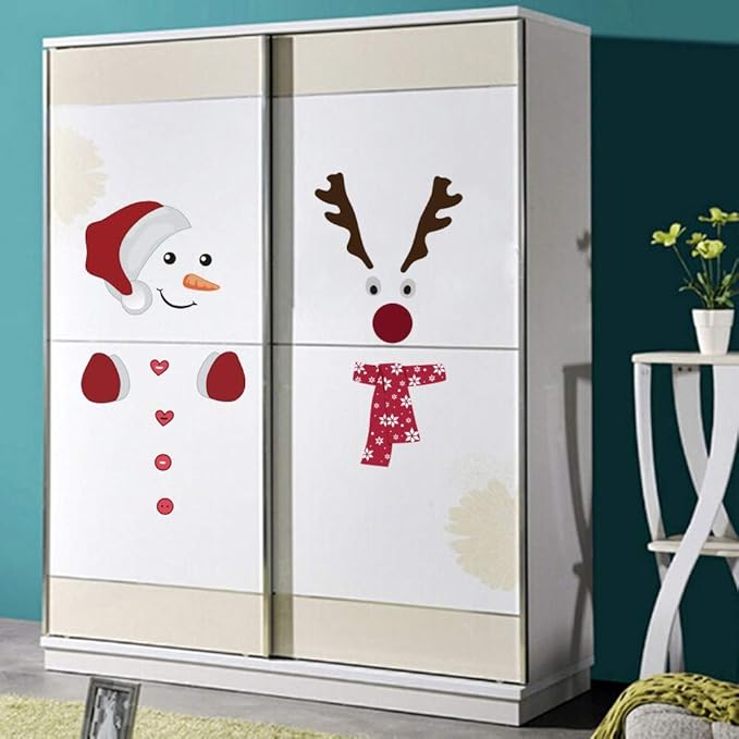 IARTTOP Cute Santa Claus Wall Sticker，Vinyl Christmas Reindeer Art Wall Decal Kitchen Fridge Window DIY Wall Sticker Home Decor