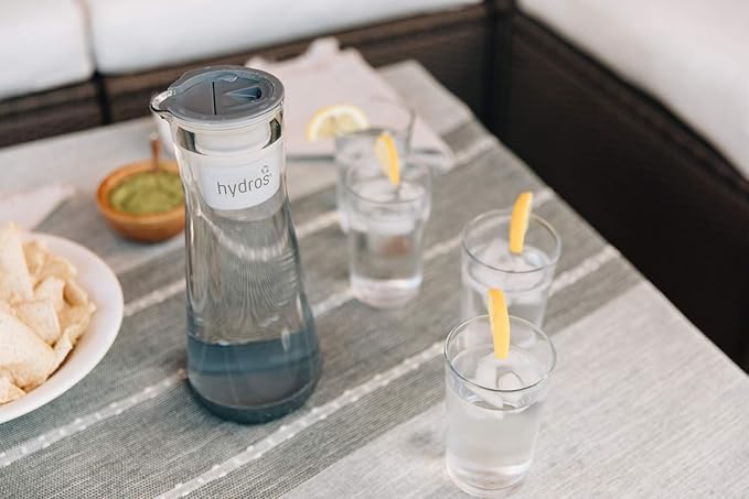 Hydros Water Filter Pitcher, 40 oz Slim Design, Patented Fast Flo Tech, Dishwasher Safe, Fills in Just 40 Seconds, BPA Free, 5 Cup Capacity, Grey