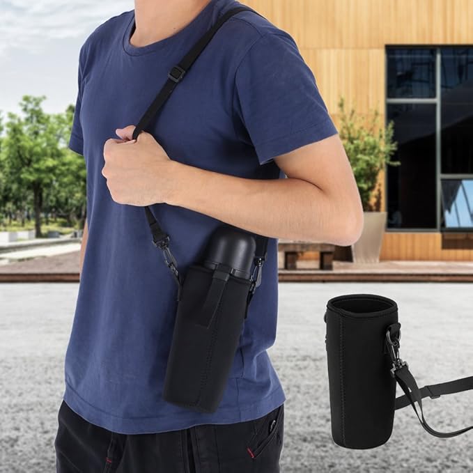 Water Bottle Sleeve, Soft Water Bottle Carrying Pouch, Drink Bottle Holder Bag for Outdoor Camping Hiking Fishing(19cm-Black)