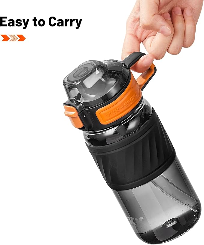 TKK 15oz Sports Water Bottles with Removable Straw Durable BPA Free Tritan Bottles Leak-Proof Water Bottles for School, Fitness, Gym, Outdoor, Black