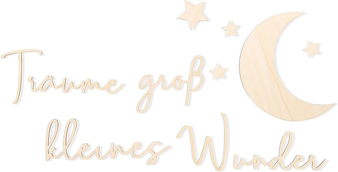 Lettering Wood Träume groß kleines Wunder - Plywood Words Sign for Decoration, Children's Room Saying Quote, Nursery Wall Art, Wooden Word Text Art (Träume groß kleines Wunder)
