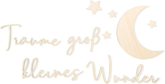 Lettering Wood Träume groß kleines Wunder - Plywood Words Sign for Decoration, Children's Room Saying Quote, Nursery Wall Art, Wooden Word Text Art (Träume groß kleines Wunder)