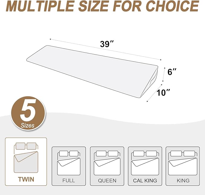 WdFour Bed Wedge pillow, close off Headboard, wall and Mattress Gap. incline, slanted sweat-proof pillow for neck and back pain relief anti-snoring for comfortable sleeping.(Off-white,39Wx10Dx6H)