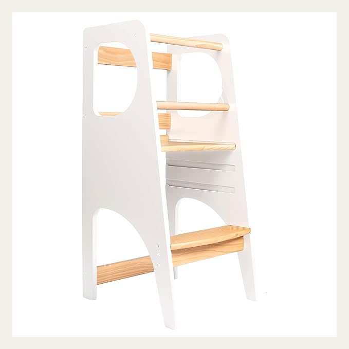 Wooden Step Stool for Kids, Premium Adjustable Height Toddler Stool Kids Step Stool with Handle and Safety Rail, Perfect for Kitchen, Bathroom and Bedroom