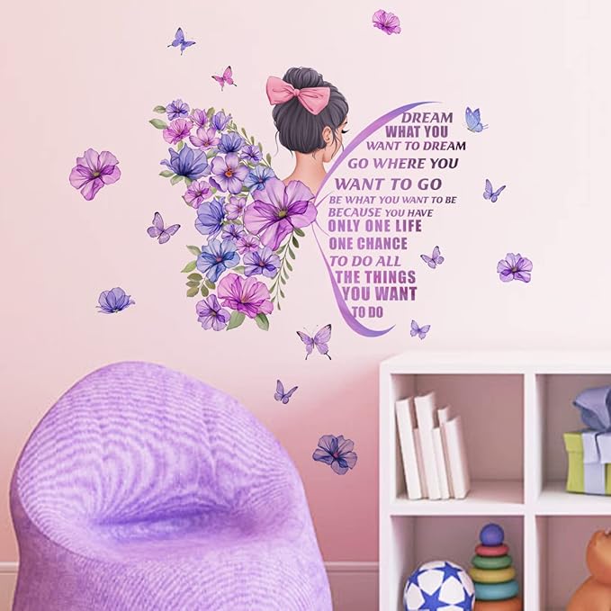 Large Butterfly Wall Decals Inspirational Girl Wall Stickers Vinyl Peel and Stick Phrase for Women Girls Bedroom Living Room Office Bathroom Wall