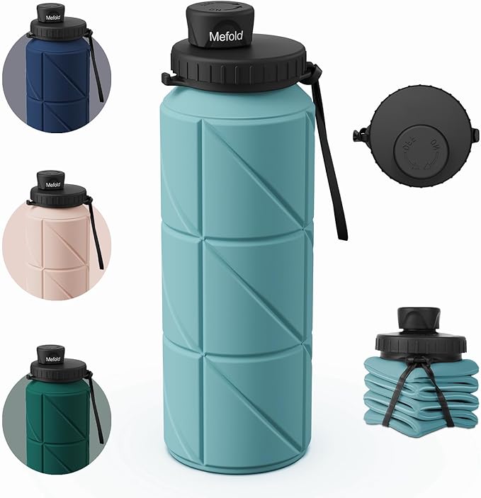 Collapsible Water Bottles,Leakproof BPA Free Silicone Foldable Portable Water Bottle 690ml(23oz),Lightweight Reusable Water bottle for Travel Cycling Gym Camping Sports Outdoor, Green
